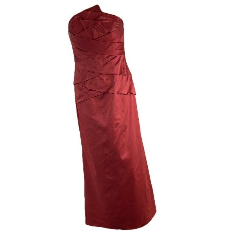 Phoebe Couture Strapless Red Satin Evening Gown - Picture 3 of 9